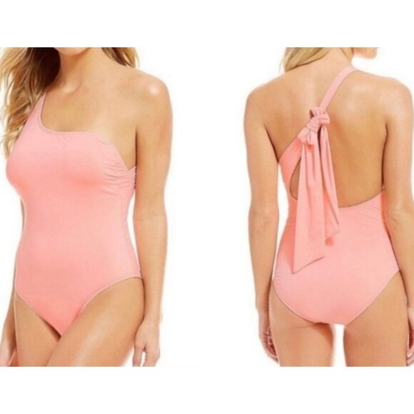 Cremieux Womens One Shoulder Bow Pink Swimsuit Sz L Pastel Barbiecore Soft Girl - Picture 1 of 14
